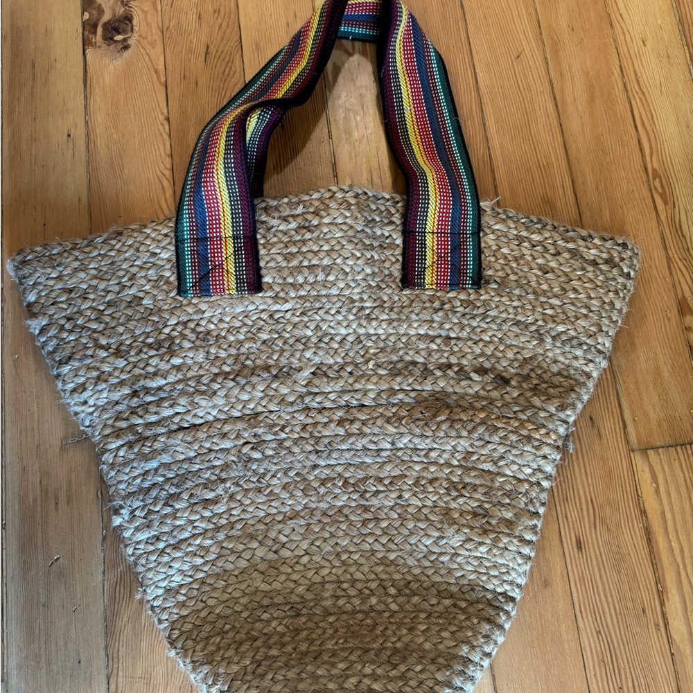 Mer Sea Woven Straw Tote Bag with Multicolor Straps